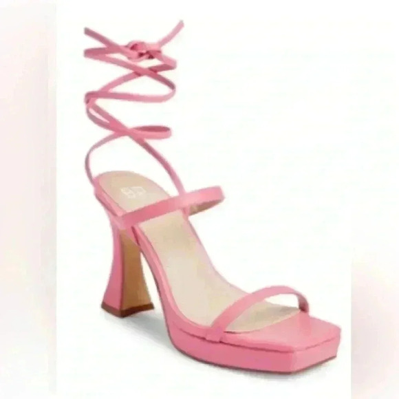 BP Women's Pink Punch Netta Flared Heel Platform Sandals Size 9 - Picture 1 of 7